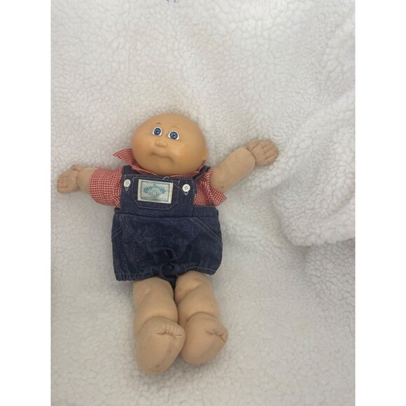 Original Cabbage Patch Doll Xavier with Blue Overalls checkered red white shirt - Picture 1 of 6